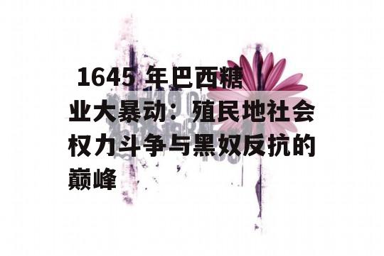  1645 年巴西糖业大暴动：殖民地社会权力斗争与黑奴反抗的巅峰